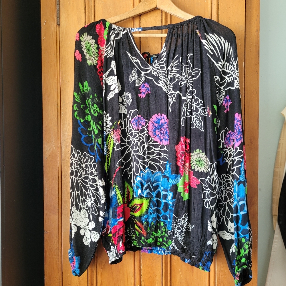 Desigual Boho Floral Peasant blouse Black And Multicolor Vibrant Medium - Picture 9 of 16